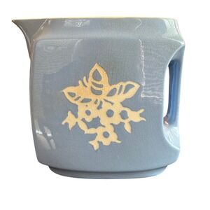 RARE! Harker Pottery‎ Cameoware Square Pitcher Jug Blue Floral Lid USA